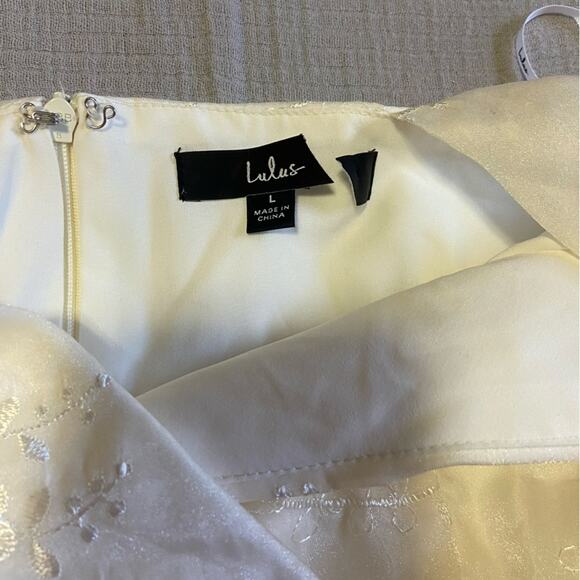 NWOT Lulus Elegant Direction Ivory Embroidered Ruffled Tie-Strap Midi Dr… - Picture 8 of 15